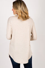 Beige Long Sleeve Ribbed Top