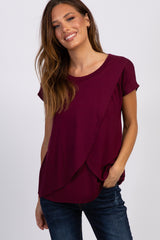 PinkBlush Burgundy Layered Wrap Front Maternity Nursing Top