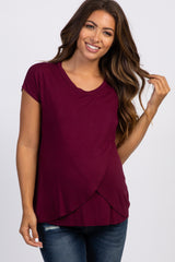 PinkBlush Burgundy Layered Wrap Front Maternity Nursing Top