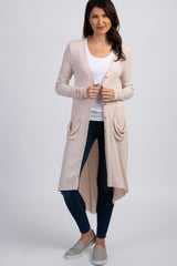 Cream Button Front Knit Maternity Cardigan