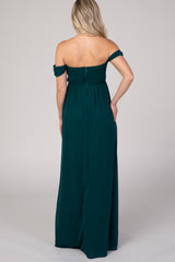 PinkBlush Forest Green Off Shoulder Chiffon Maxi Maternity Dress