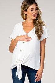 Ivory Button Tie Front Maternity Top