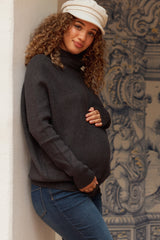 Charcoal Funnel Neck Dolman Sleeve Maternity Sweater