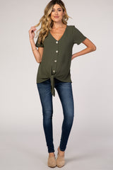 Light Olive Button Tie Front Maternity Top