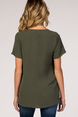 Light Olive Button Tie Front Maternity Top