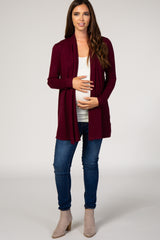 Burgundy Open Front Draped Maternity Cardigan