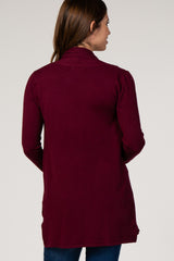 Burgundy Open Front Draped Maternity Cardigan