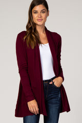 Burgundy Open Front Draped Maternity Cardigan