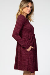 Burgundy Heathered Long Sleeve Knit Dress