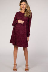 Burgundy Heathered Long Sleeve Knit Maternity Dress