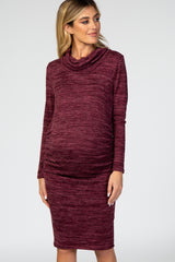 Burgundy Knit Long Sleeve Cowl Neck Maternity Dress