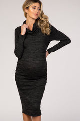 Black Knit Long Sleeve Cowl Neck Maternity Dress