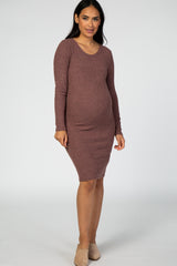 Mauve Knit Long Sleeve Maternity Dress