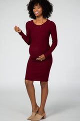 Burgundy Knit Long Sleeve Maternity Sweater Dress