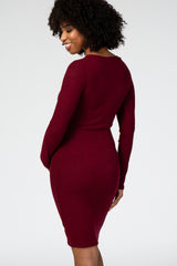 Burgundy Knit Long Sleeve Maternity Sweater Dress