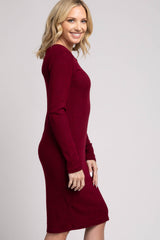 Burgundy Knit Long Sleeve Sweater Dress