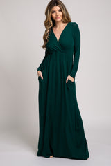 Green Long Sleeve Maternity Nursing Maxi Dress