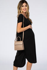 Black Faded Curved Hem Maternity Midi Dress