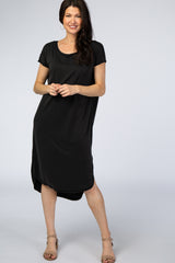 Black Faded Curved Hem Maternity Midi Dress