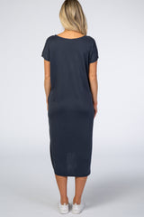 Navy Faded Curved Hem Maternity Midi Dress