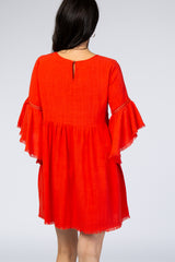 Red Raw Edge Bell Sleeve Babydoll Dress