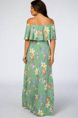 Sage Floral Off Shoulder Maternity Maxi Dress