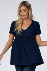 Navy Blue Swiss Dot Peplum Top