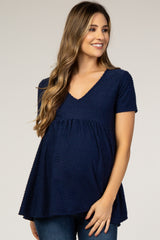 Navy Blue Swiss Dot Peplum Maternity Top