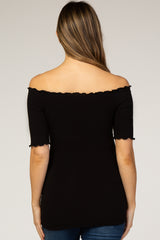 Black Off Shoulder Lettuce Maternity Top