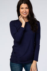 Navy Blue Long Sleeve Ruched Fitted Maternity Top