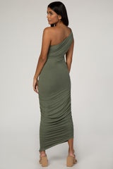 PinkBlush Olive Ruched One Shoulder Maternity Dress