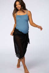 Black Chiffon Tassel Trim Maternity Wrap Cover Up