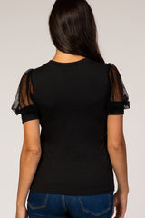 Black Mesh Sleeve Top