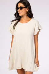 Beige Fringe Linen Maternity Dress