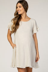 Beige Fringe Linen Maternity Dress