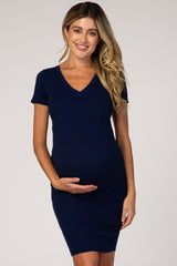 Navy Ribbed Maternity Dress