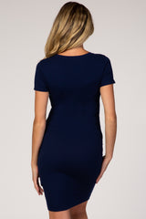 Navy Ribbed Maternity Dress