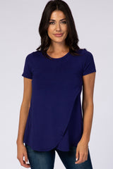 Navy Layered Wrap Front Maternity Nursing Top