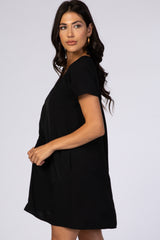 Black V-Neck Short Sleeve Dress