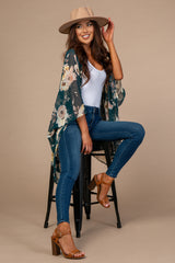 Forest Green Floral Sheer Maternity Cover Up