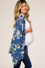 Blue Floral Chiffon Maternity Cover Up