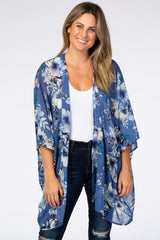 Blue Floral Chiffon Maternity Cover Up