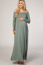 Sage Off Shoulder Long Sleeve Maternity Maxi Dress