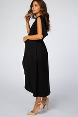 Black Open Sleeve Maternity Wrap Midi Dress