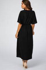 Black Open Sleeve Maternity Wrap Midi Dress