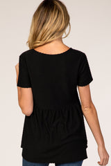 Black Textured Babydoll Maternity Blouse