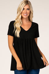 Black Textured Babydoll Maternity Blouse