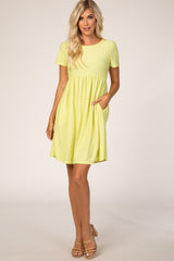 Neon Yellow Swiss Dot Short Sleeve Dress