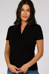 Black Short Sleeve Wrap Front Nursing Top