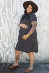 Black Striped Maternity Babydoll Dress